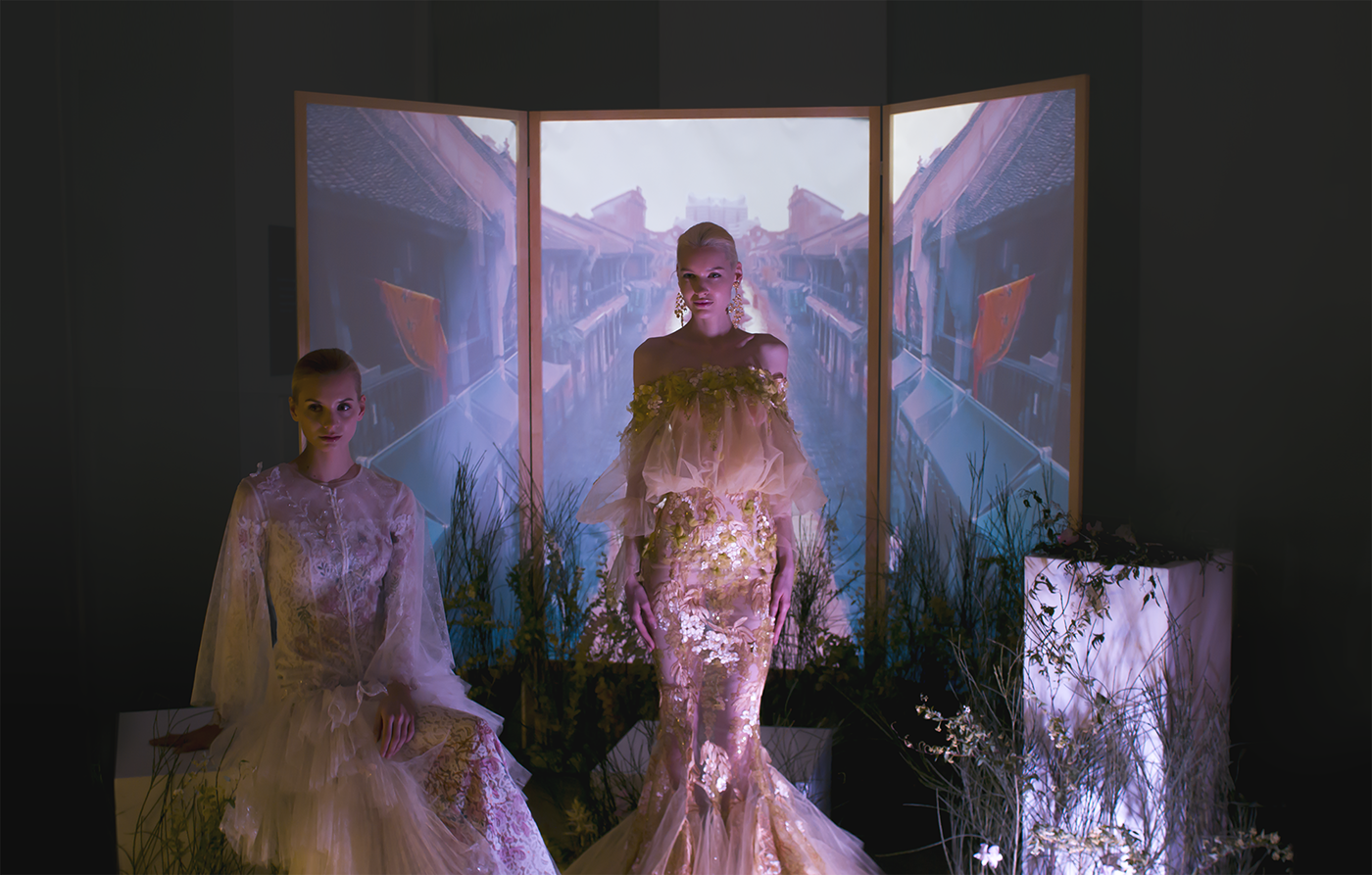 projection immersive Fashion  set design  NYFW dress projection mapping motion graphics  c4d Unreal Engine