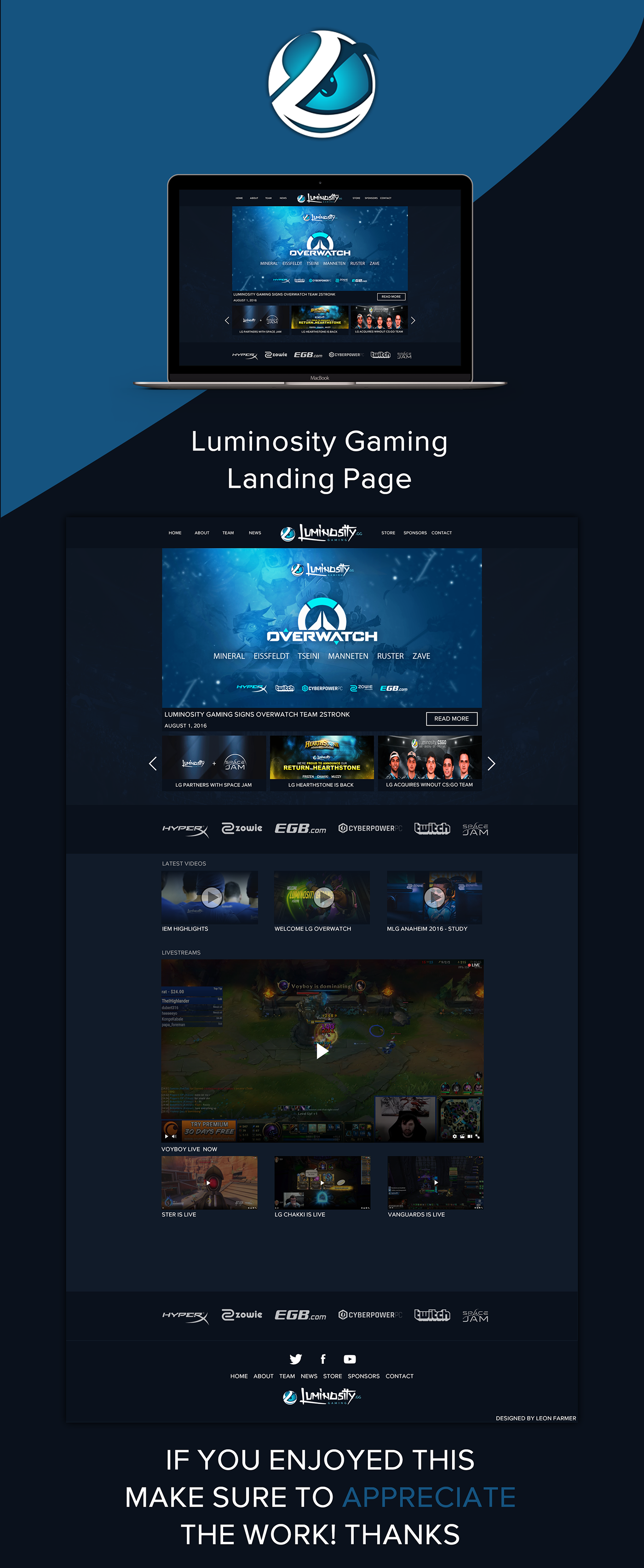 luminosity Gaming esports Website landing page Project Webdesign