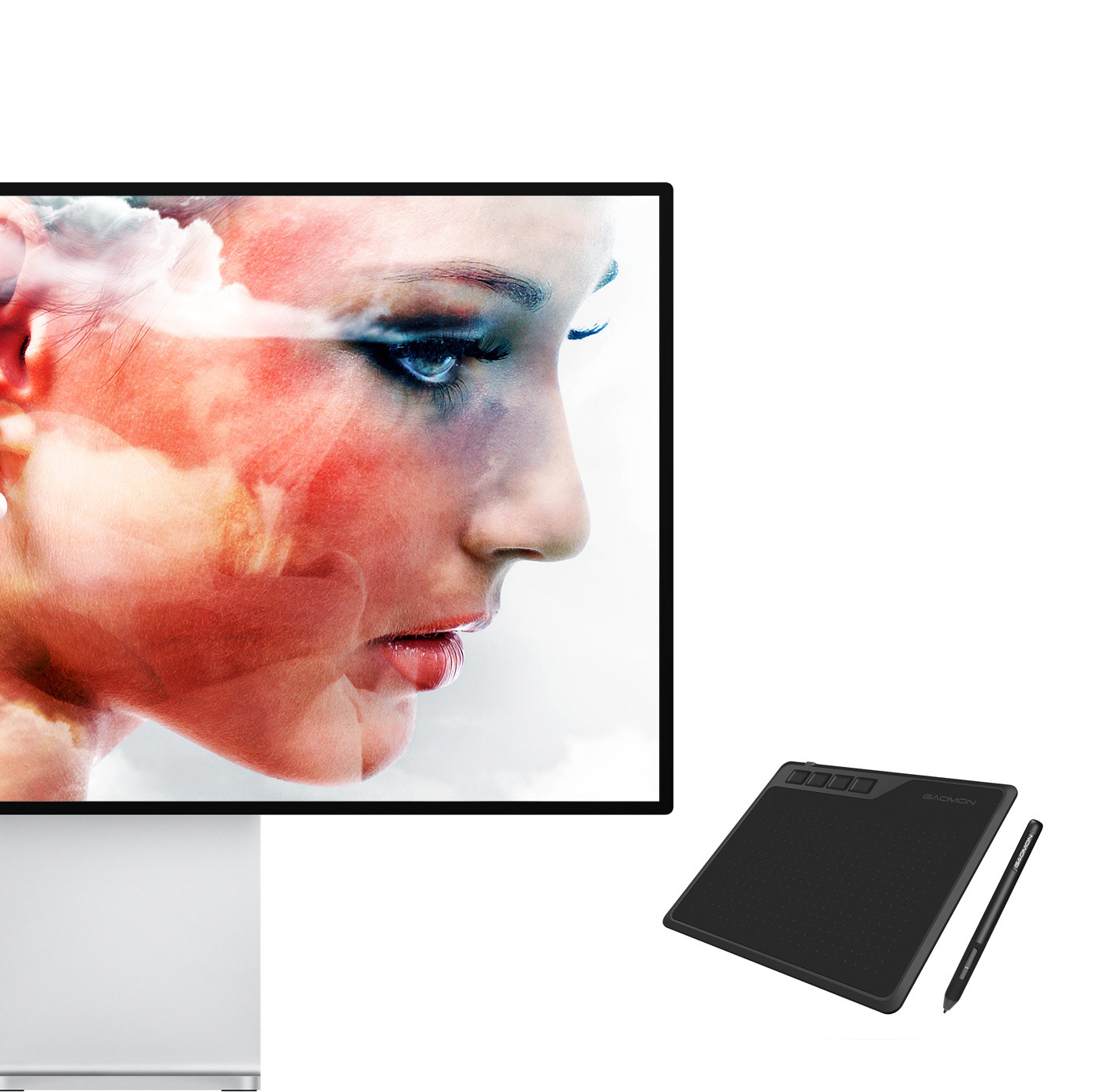 gaomon m10k 2018 graphic tablet girl watercolor double exposure Fashion  beauty clouds