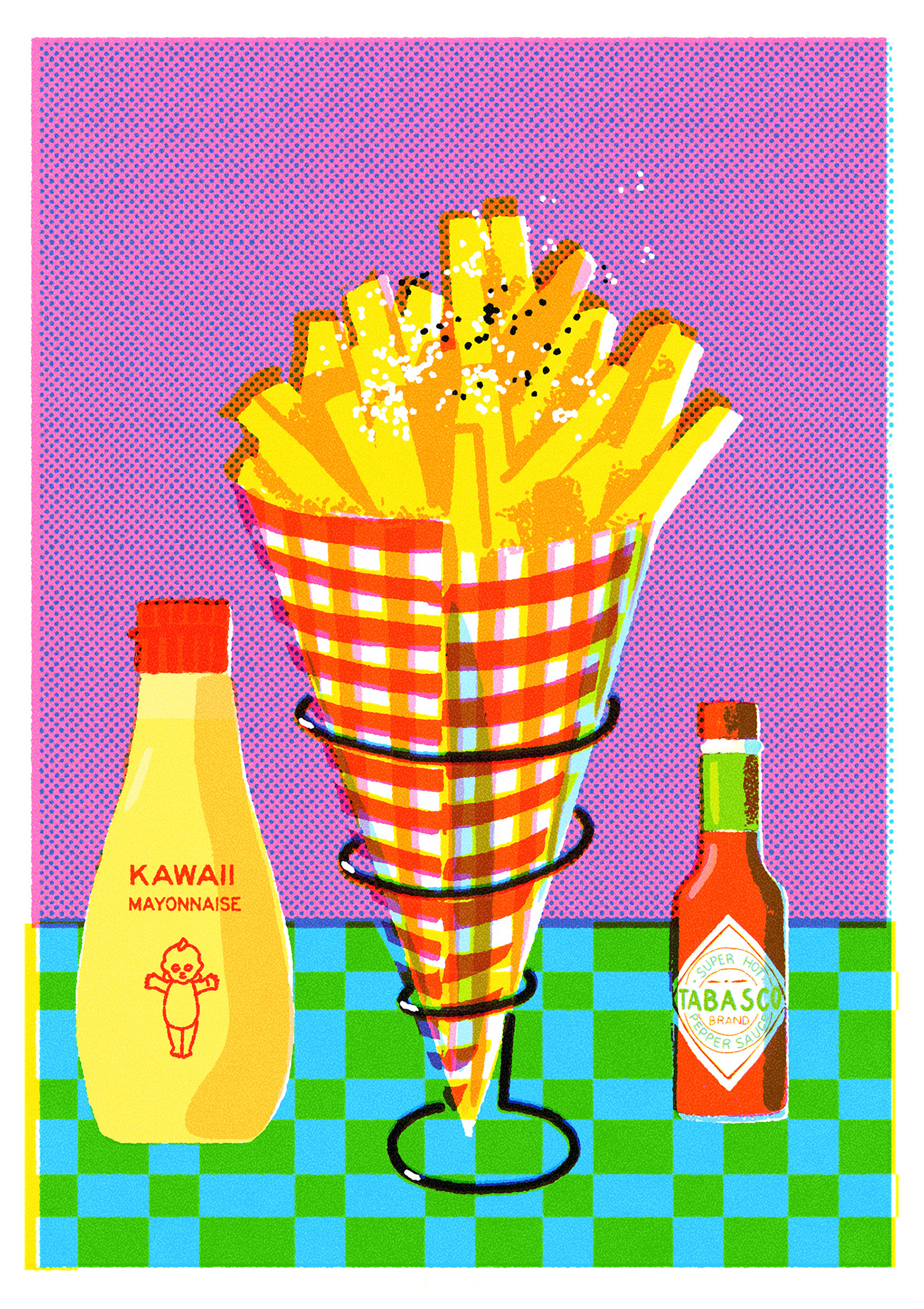 french fries food illustration kawaii kewpie japanese tabasco Riso