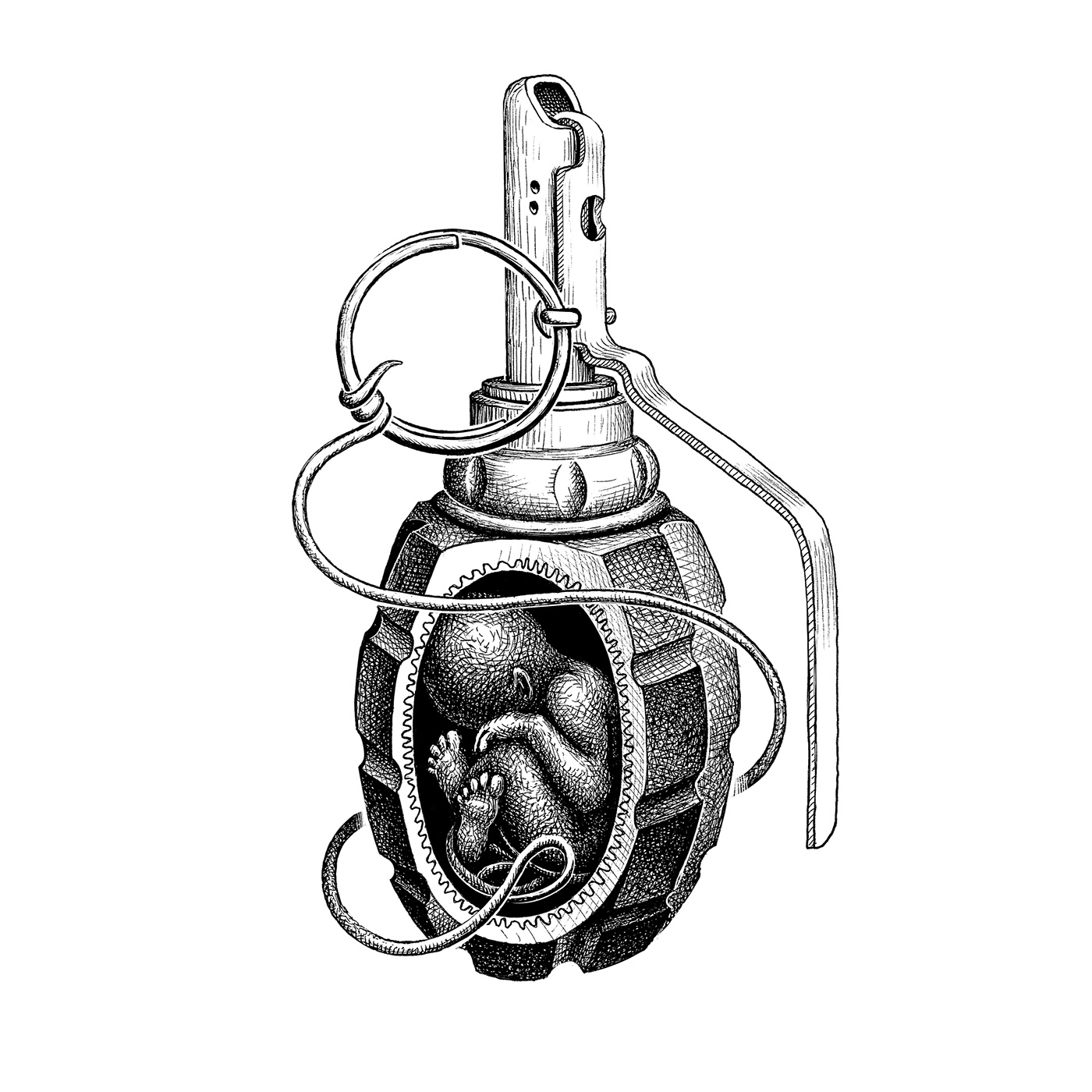 creepy Drawing  Embryo grenade horror ink surreal surreal art surrealism Weapon