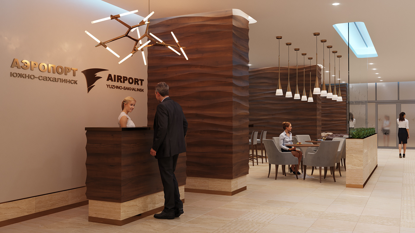 3d panel 3D Visualization airport design interior interior design  luxury interior waiting room wood interior Аэропорт дизайн интерьера