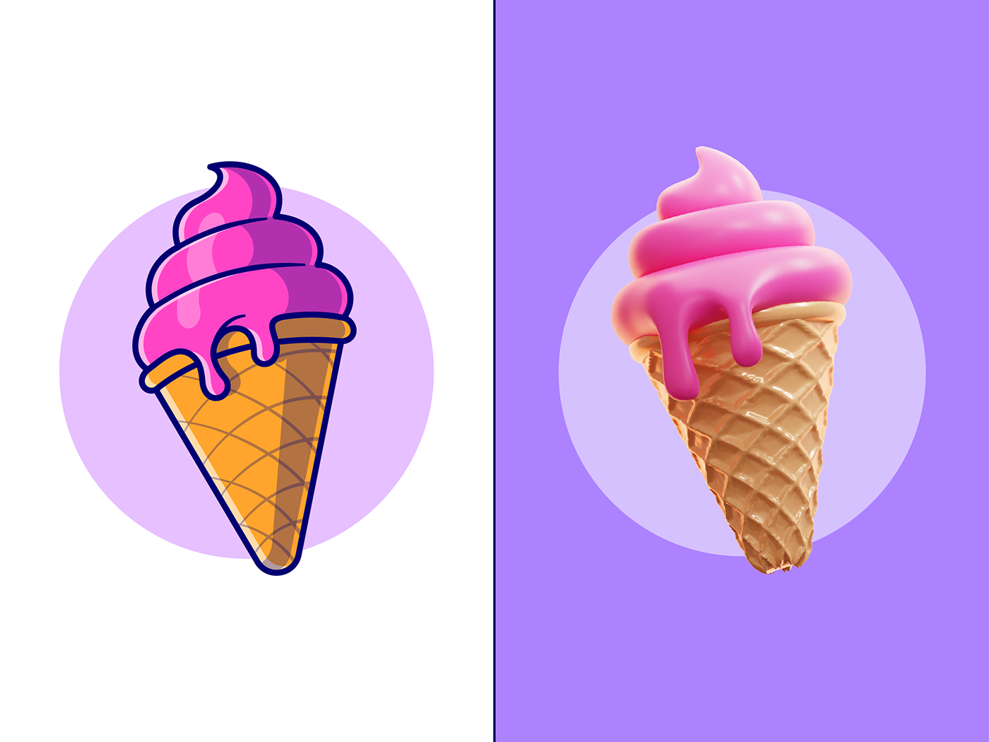 ILLUSTRATION  Icon logo cute ice cream Food  3d design blender cone chocolate