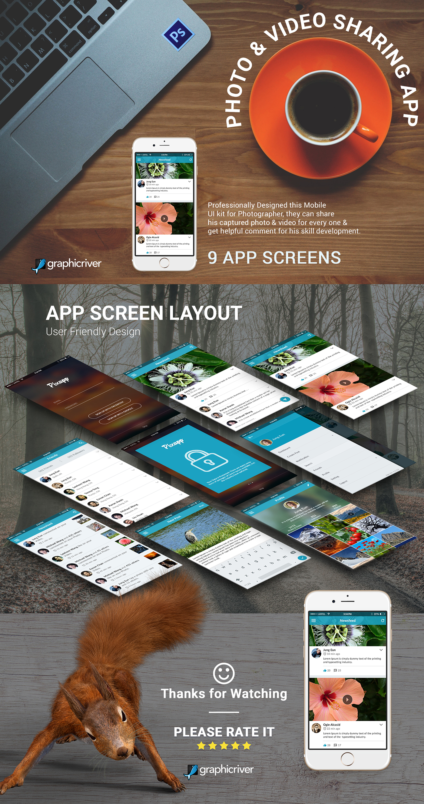 activity app Pixapp clean filters flat instagram iOS 7 iphone mobile