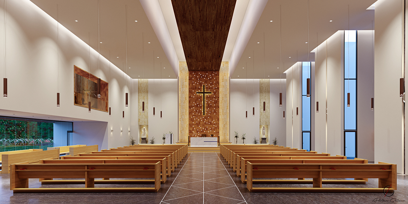 church Landscape Render 3D model design Photography  Iglesia minimal norway Modern Design