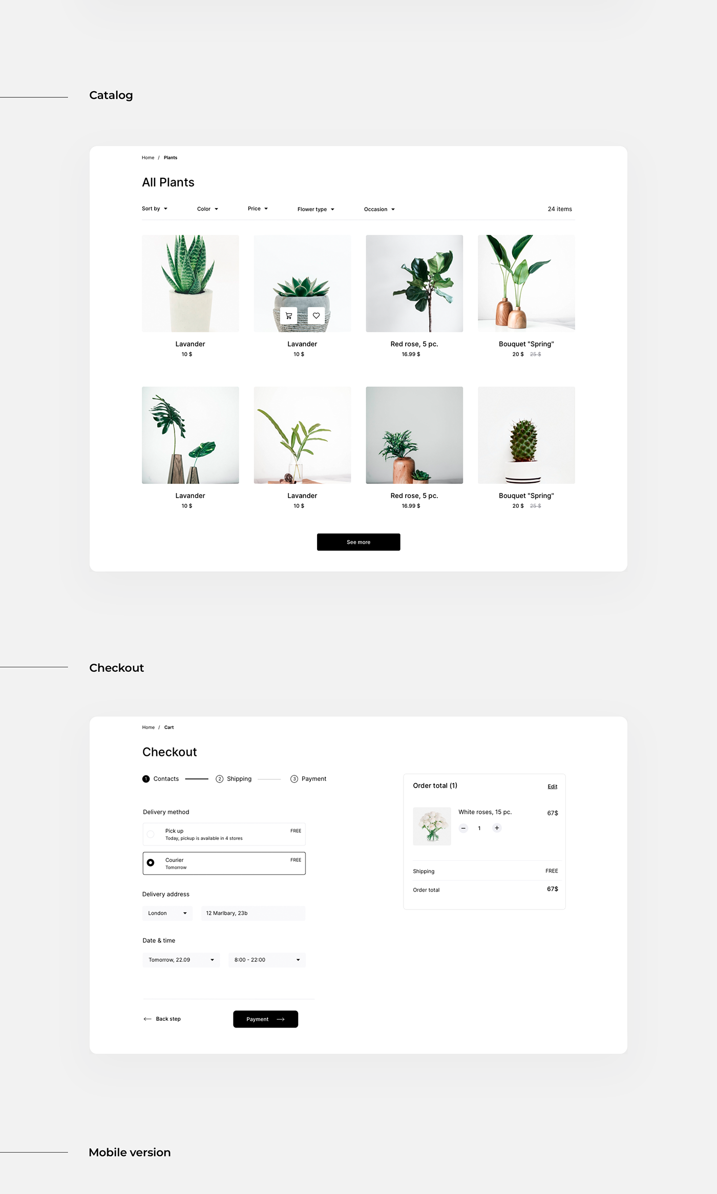 e-commerce flower free shop store UI uikit ux Web wireframe