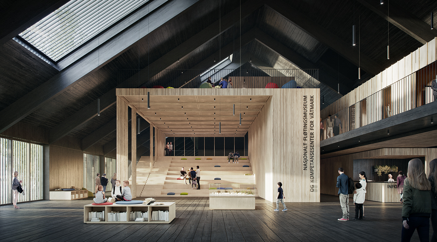architecture archviz atmospheric corona render  museum norway vision visualization vivid wood