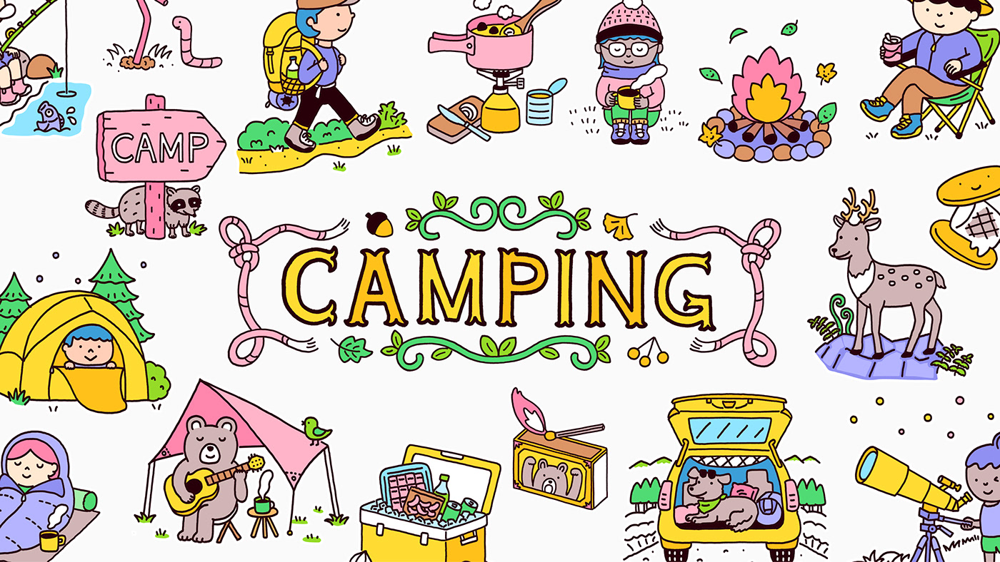 activity camping Character cute design Food  happy Icon ILLUSTRATION  pastel