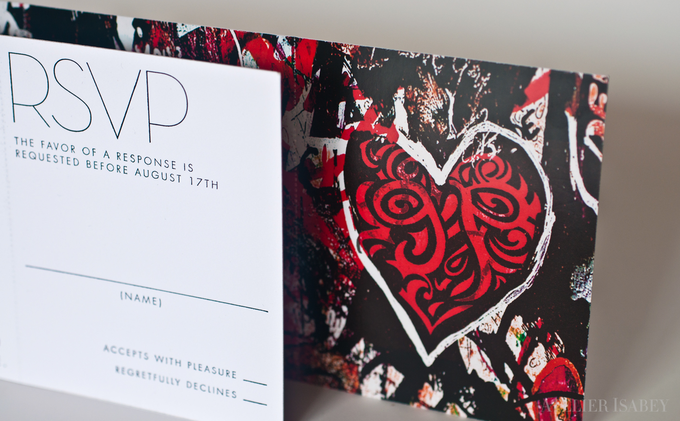 Urban art modern letterpress red black White Invitation wedding heart Street