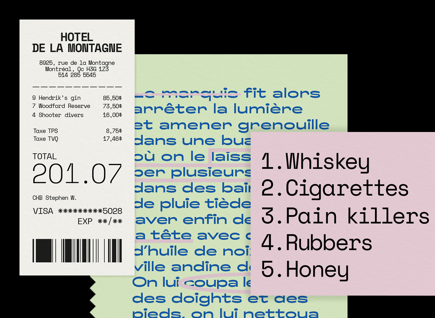 typography   Layout hotel housekeeping cleaning product set design  postcard Collection pocket folder Montreal