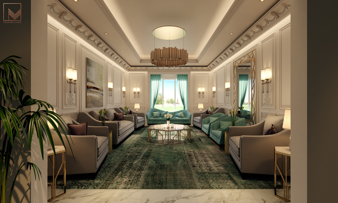 neoclassic 3D living room furniture design Interior visualization CG digital