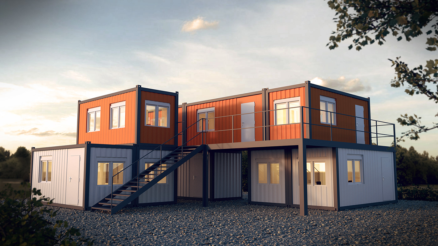 3D Rendering 3D Visualization architectual coworking space exterior Office Container PBR