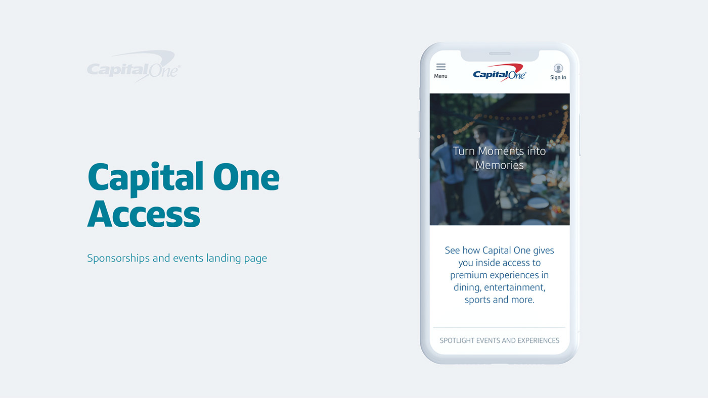 ux UI Capital One Web Design  mobile Responsive wireframes Events sponsorships