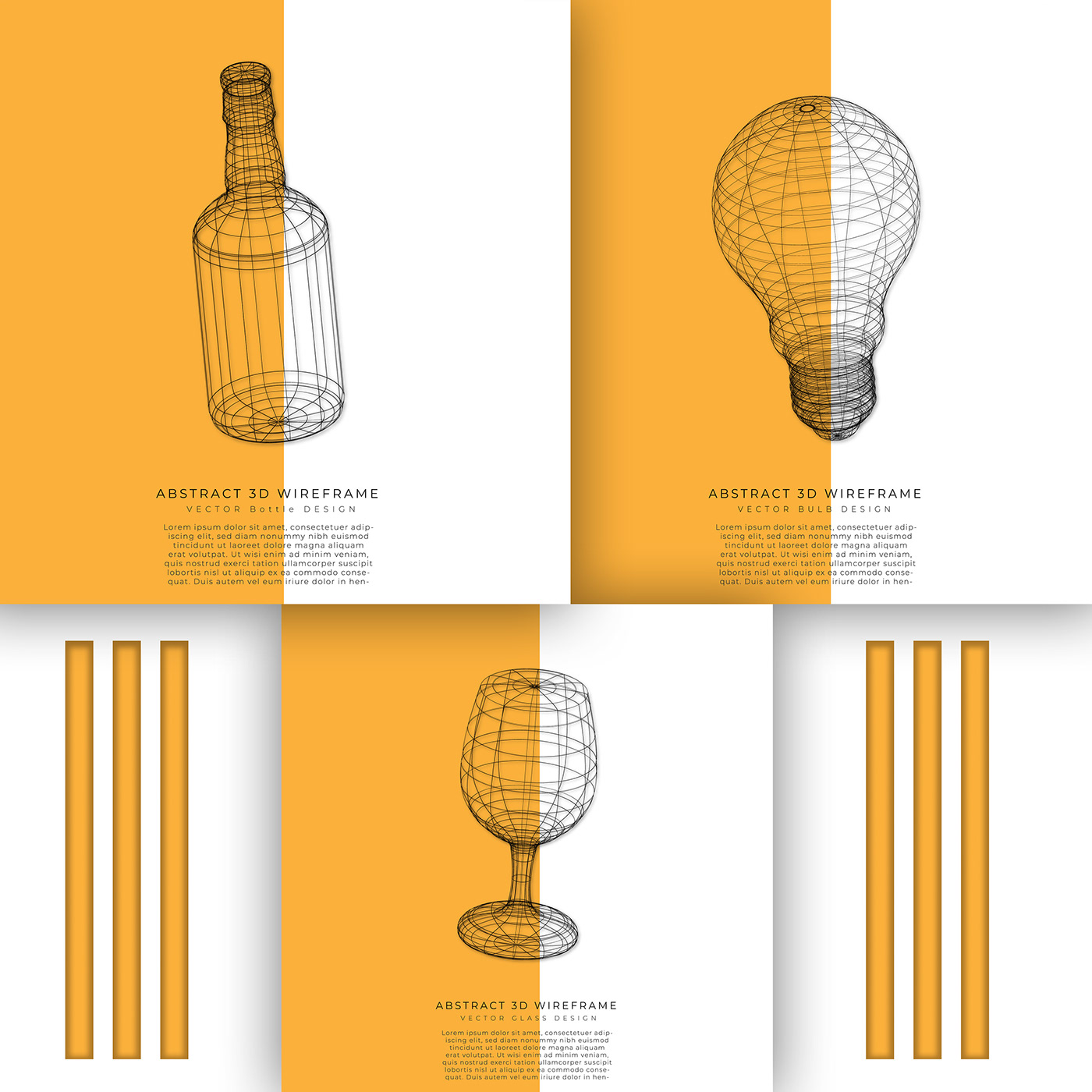 3D abstract concept bottle glass bulb cyber decoration stroke bottle outline