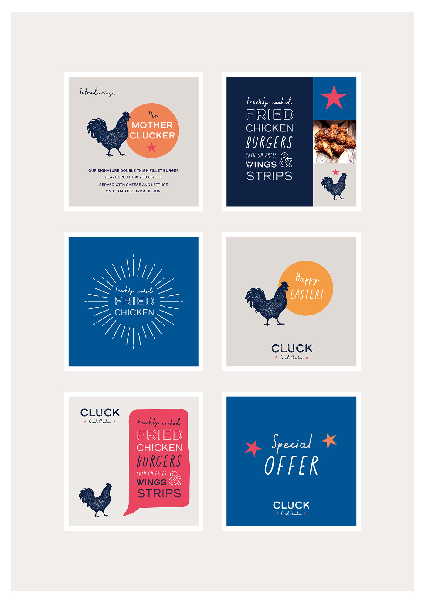 Social media image designs for Cluck Fried Chicken