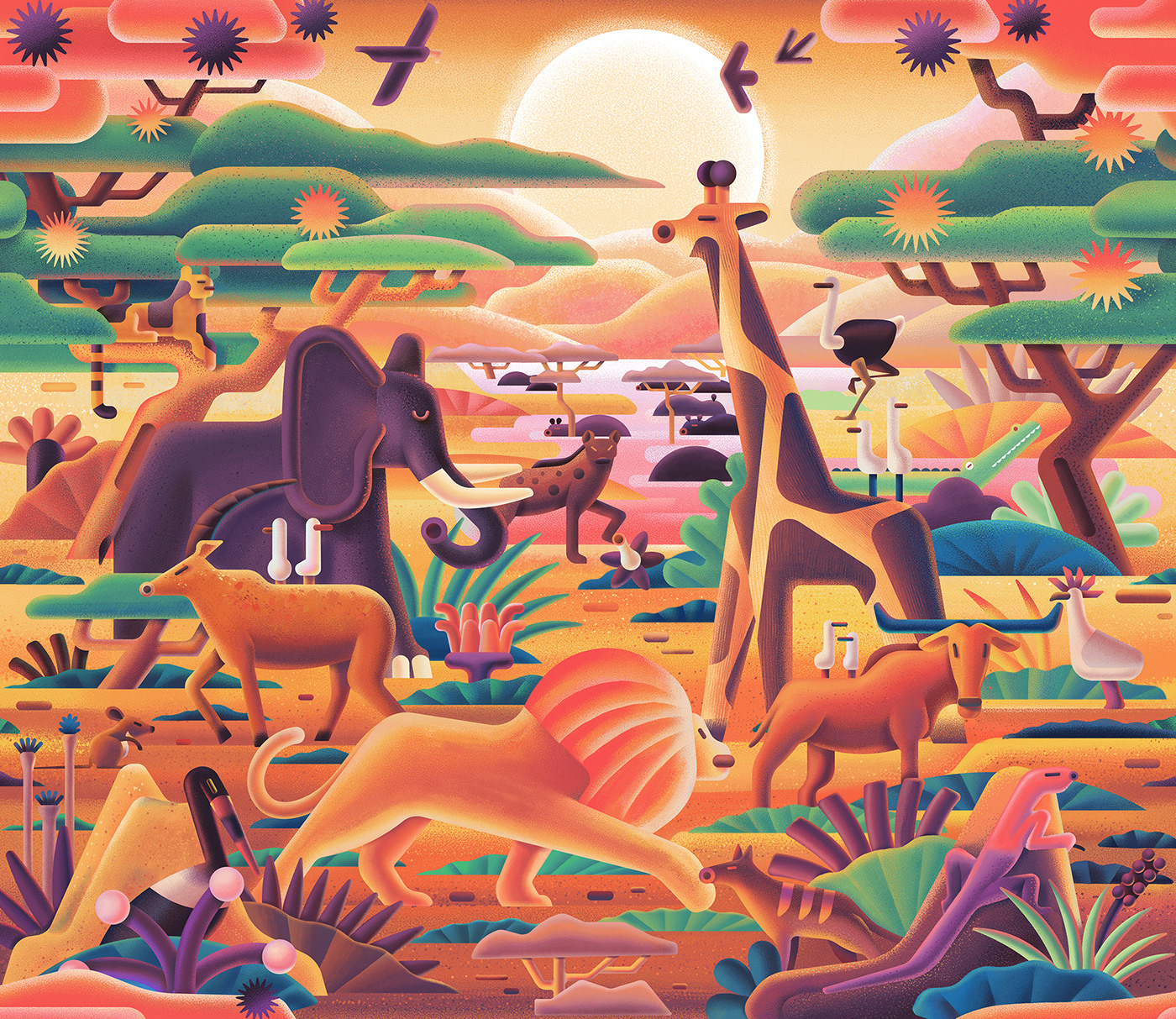 ILLUSTRATION  Digital Art  Nature safari animals digital illustration Landscape Travel affinity designer marymaka