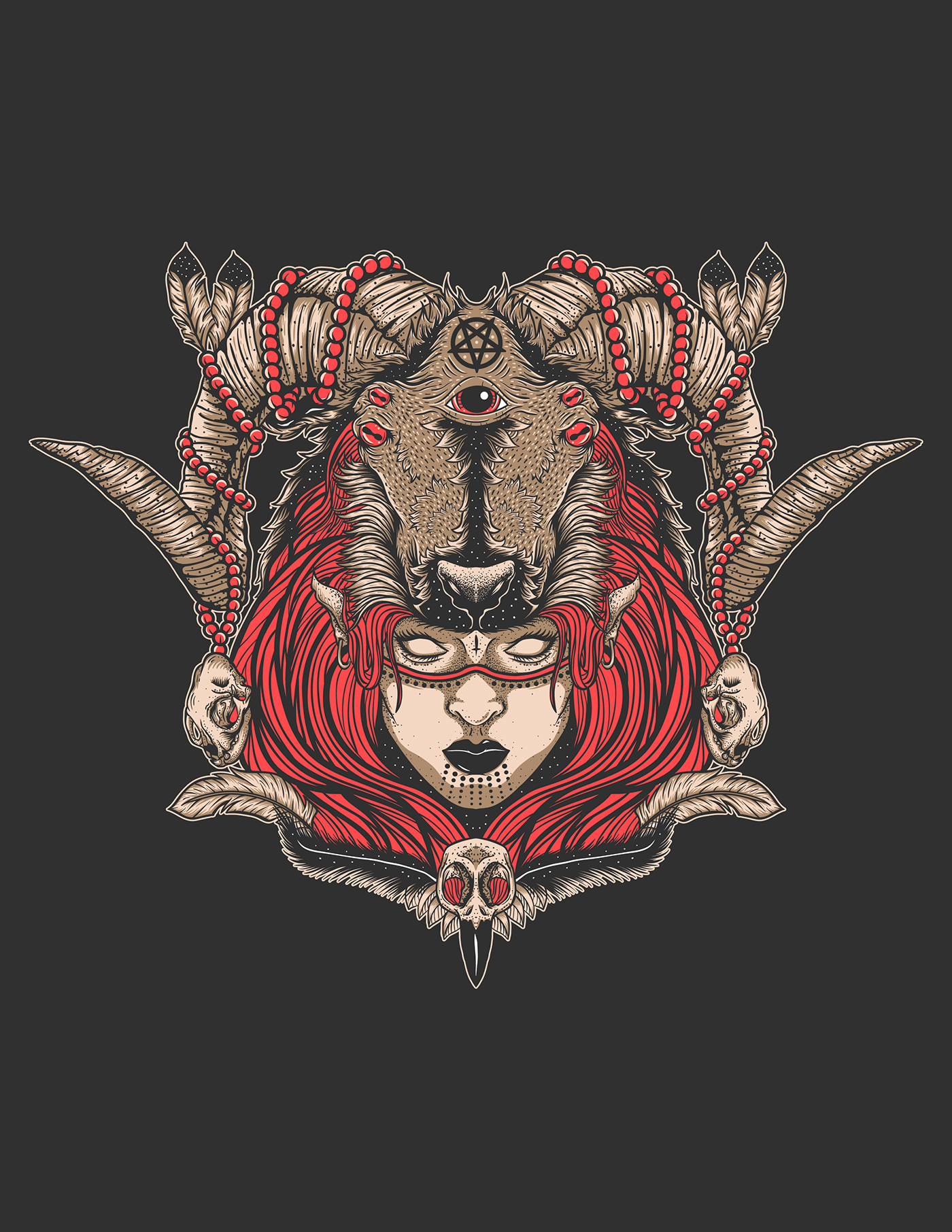 witch bruja horns skull girl red