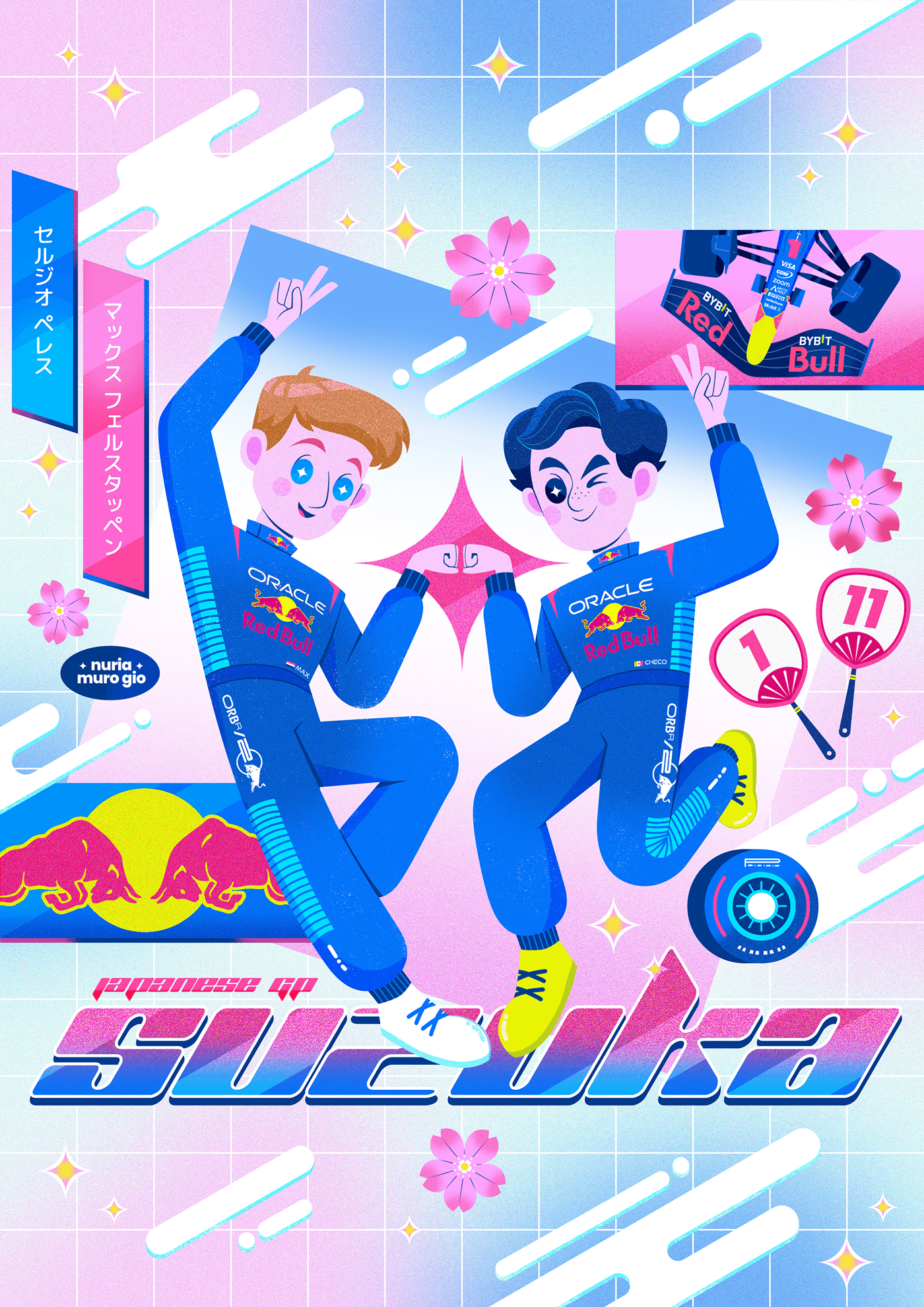 poster ILLUSTRATION  animation  Character design  Formula 1 Red Bull Red Bull Racing japan anime Digital Art 