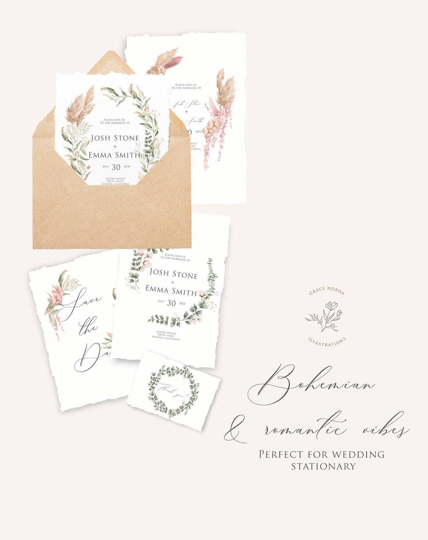 bohemian boho clipart Collection etsy greenery pampa grass png files trend watercolor