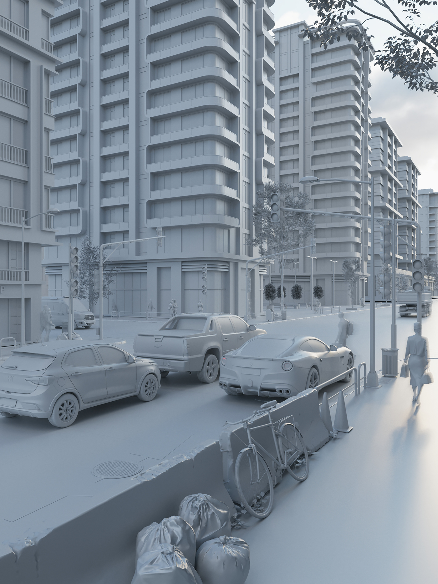 city Street architecture 3D archviz CGI 3ds max corona visualization