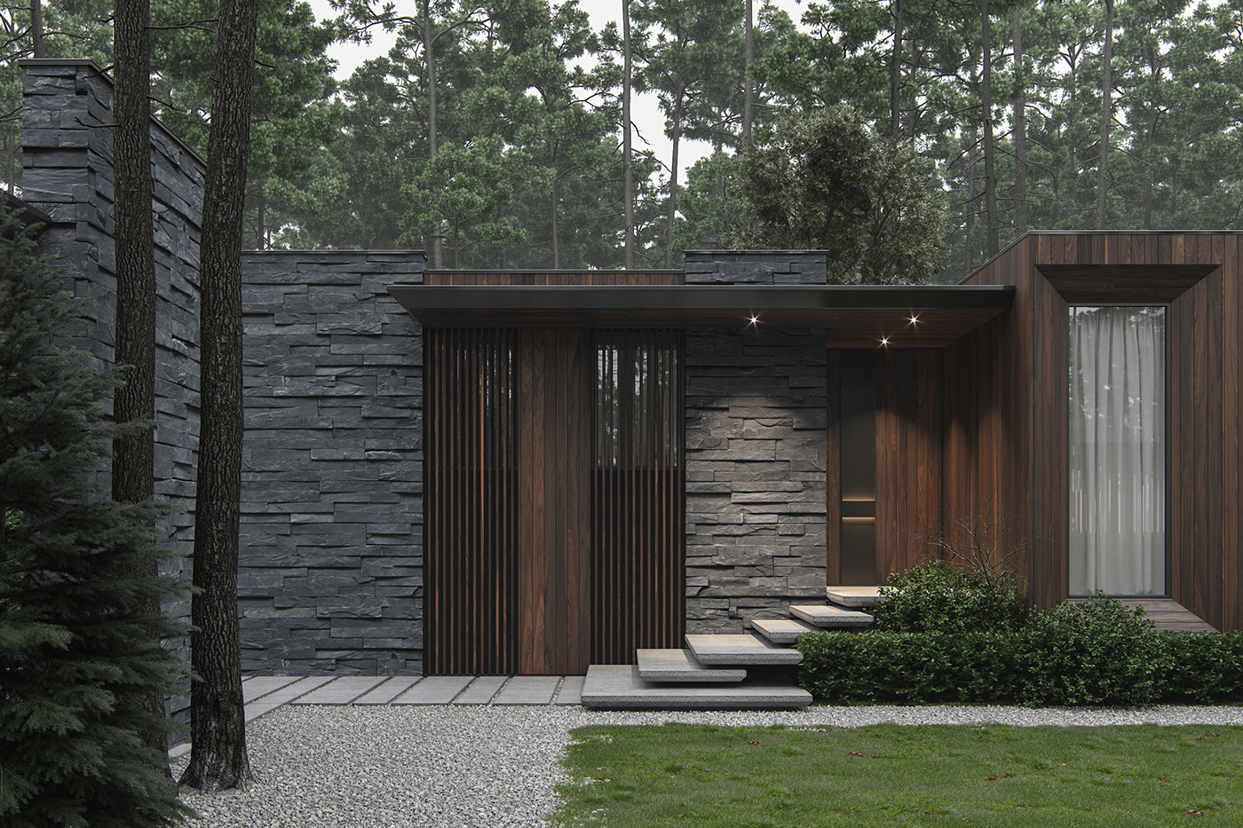 contemporary architecture interiror design modern wood forest stone Nature ukraine Bezmirno