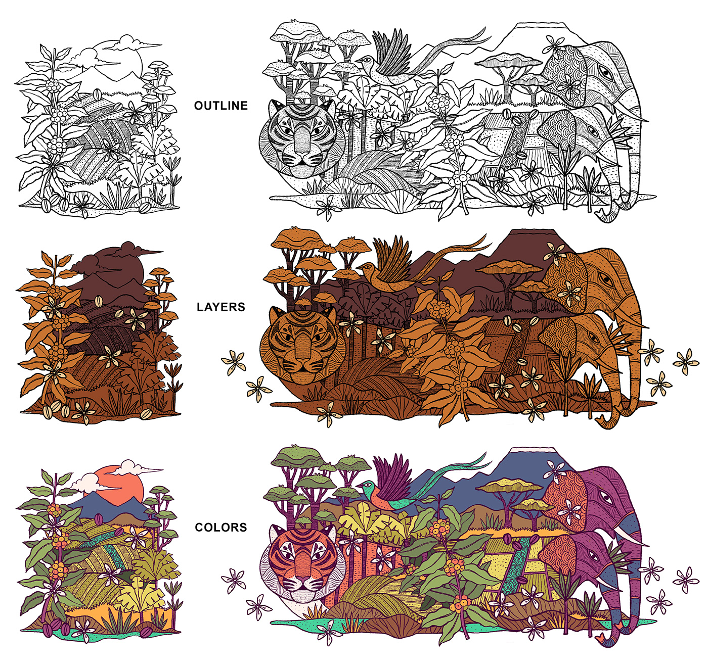 adobe illustrator Art Installation starbucks tiger vector vector art Vector Illustration Wall Mural wildlife animals