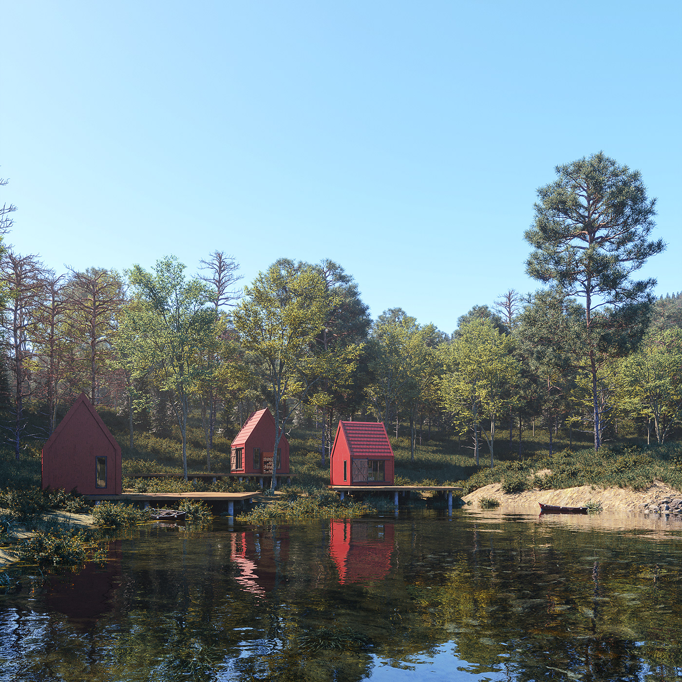 3D architecture archviz ARQUITETURA exterior forest house lake village visualization