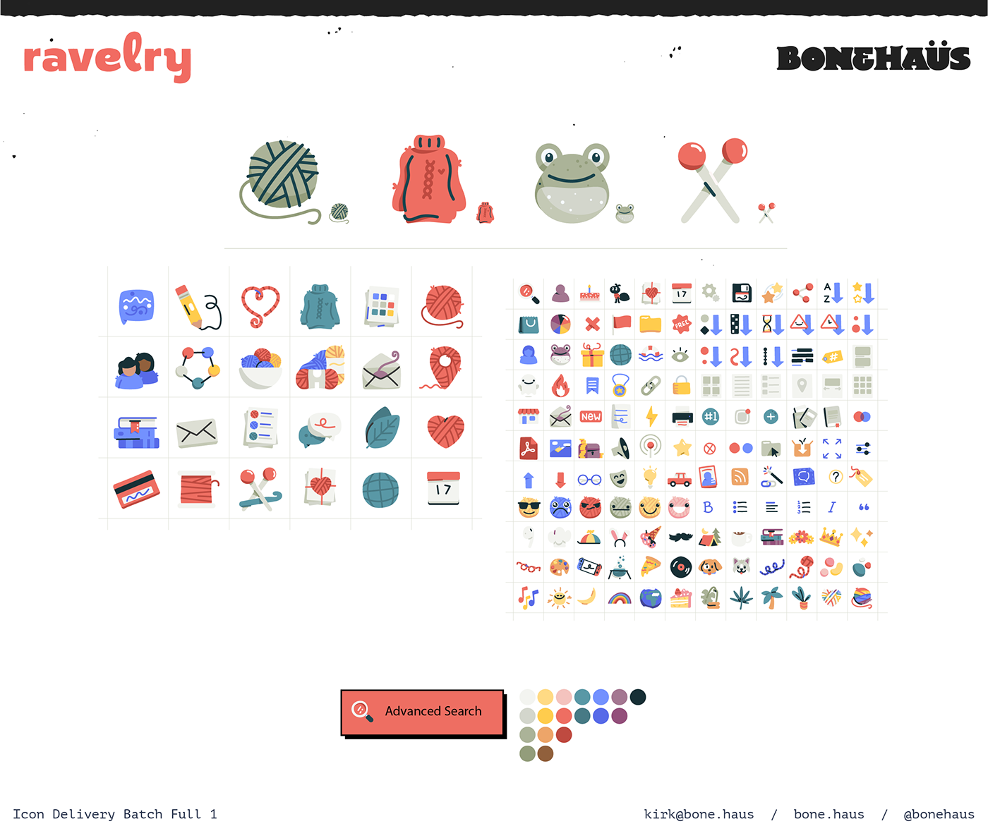 Emojis of various knitting related icons.