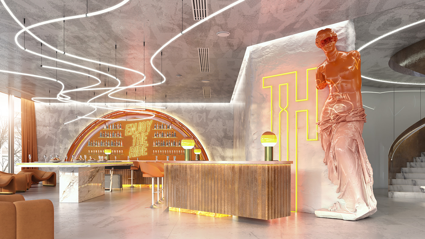 interior design  hotel room Lobby restaurant bar archviz design 3ds max visualization