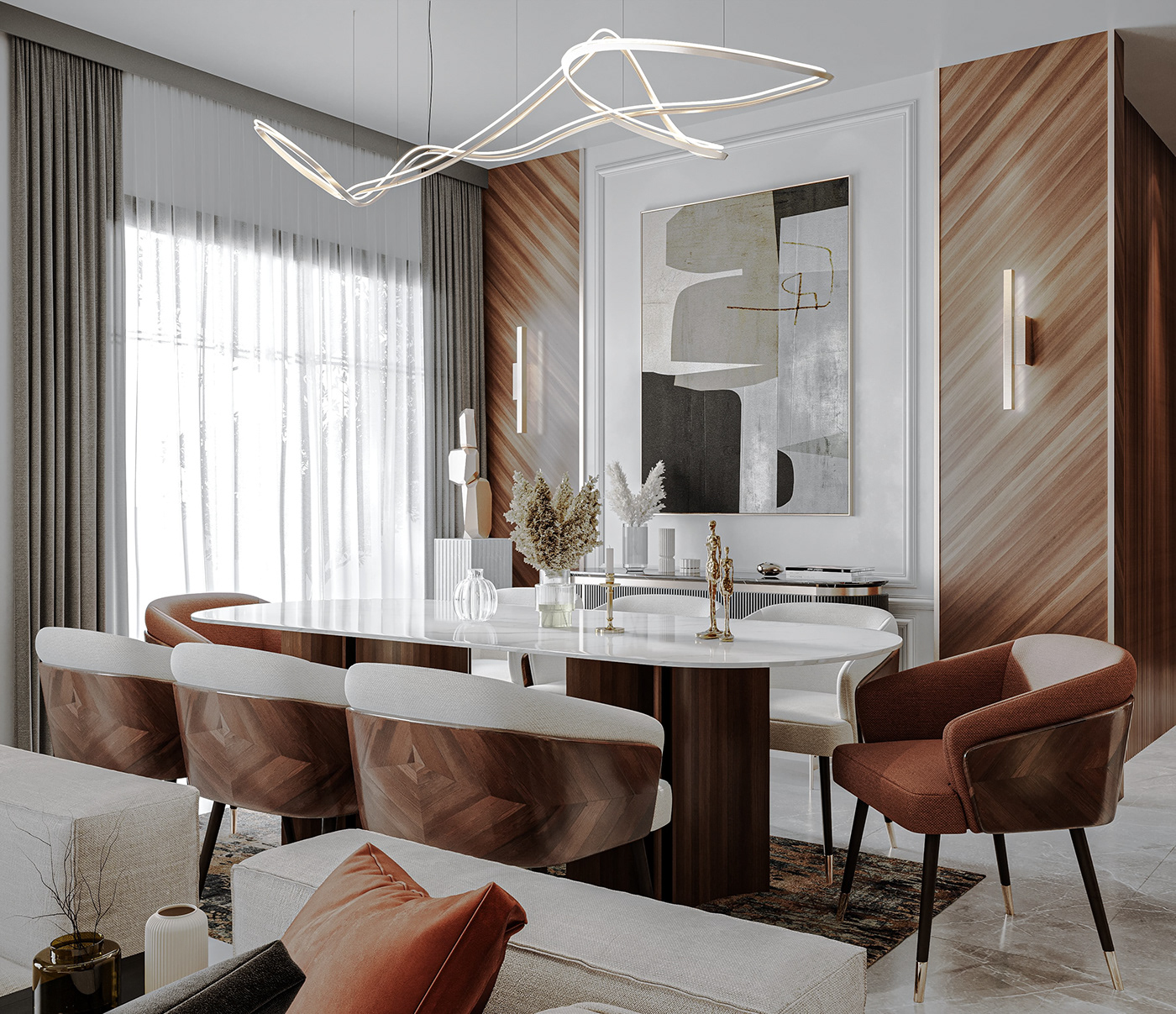 3ds max architecture archviz console dining room interior design  living room modern Render visualization