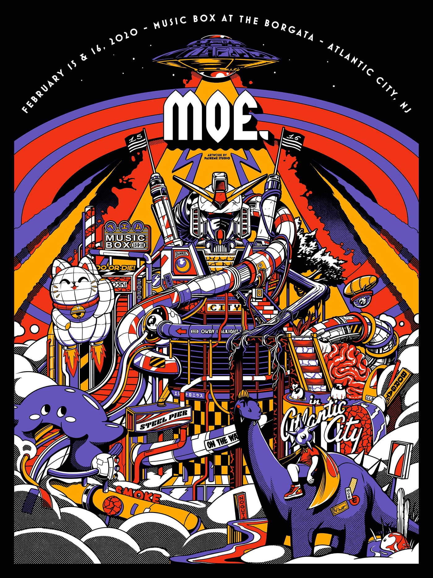 paiheme paiheme studio MOE poster concert japanese vintage art rock Retro Atlantic City
