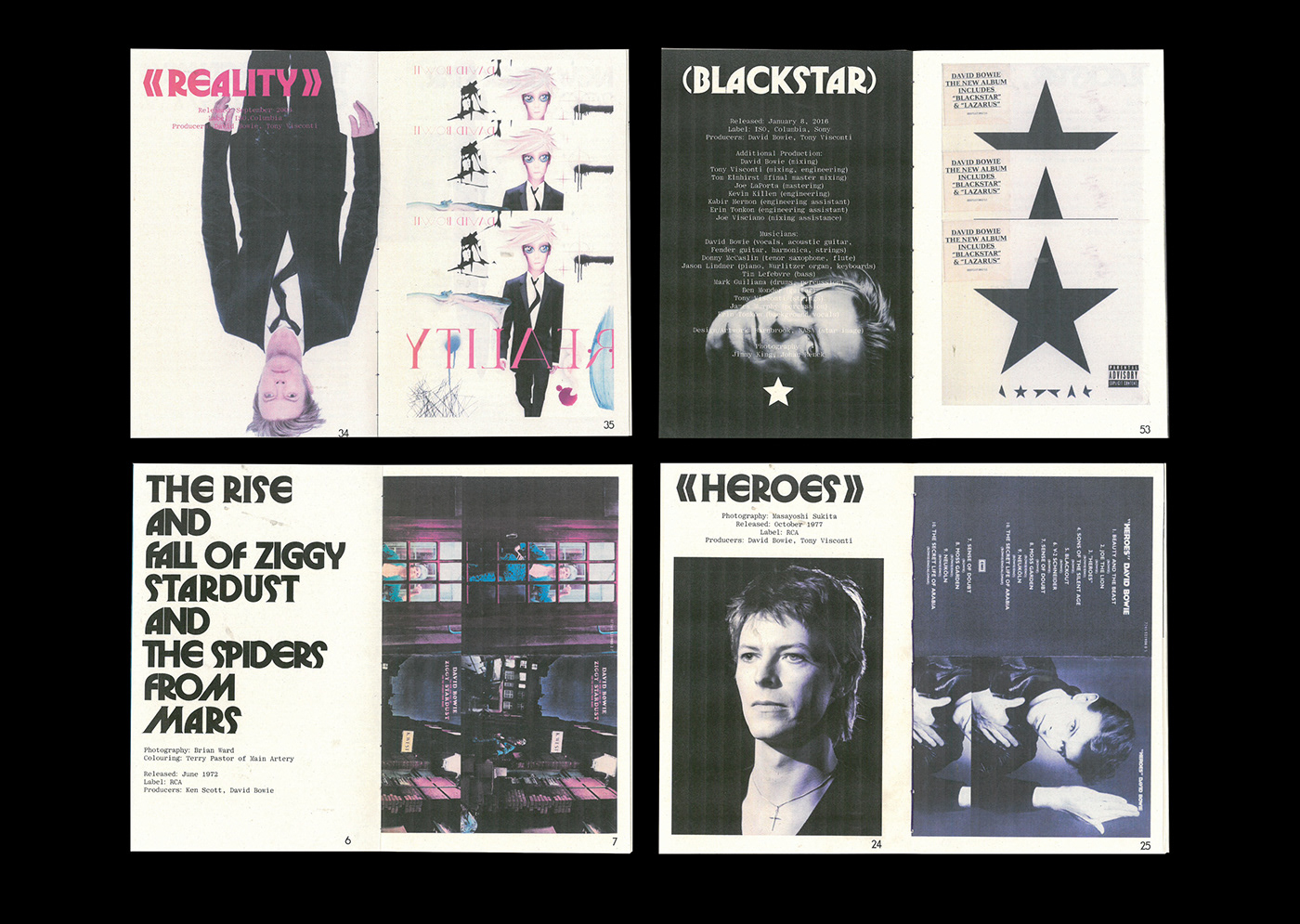book design cover david bowie graphic design  music typography   Ziggy Stardust Zine  типографика