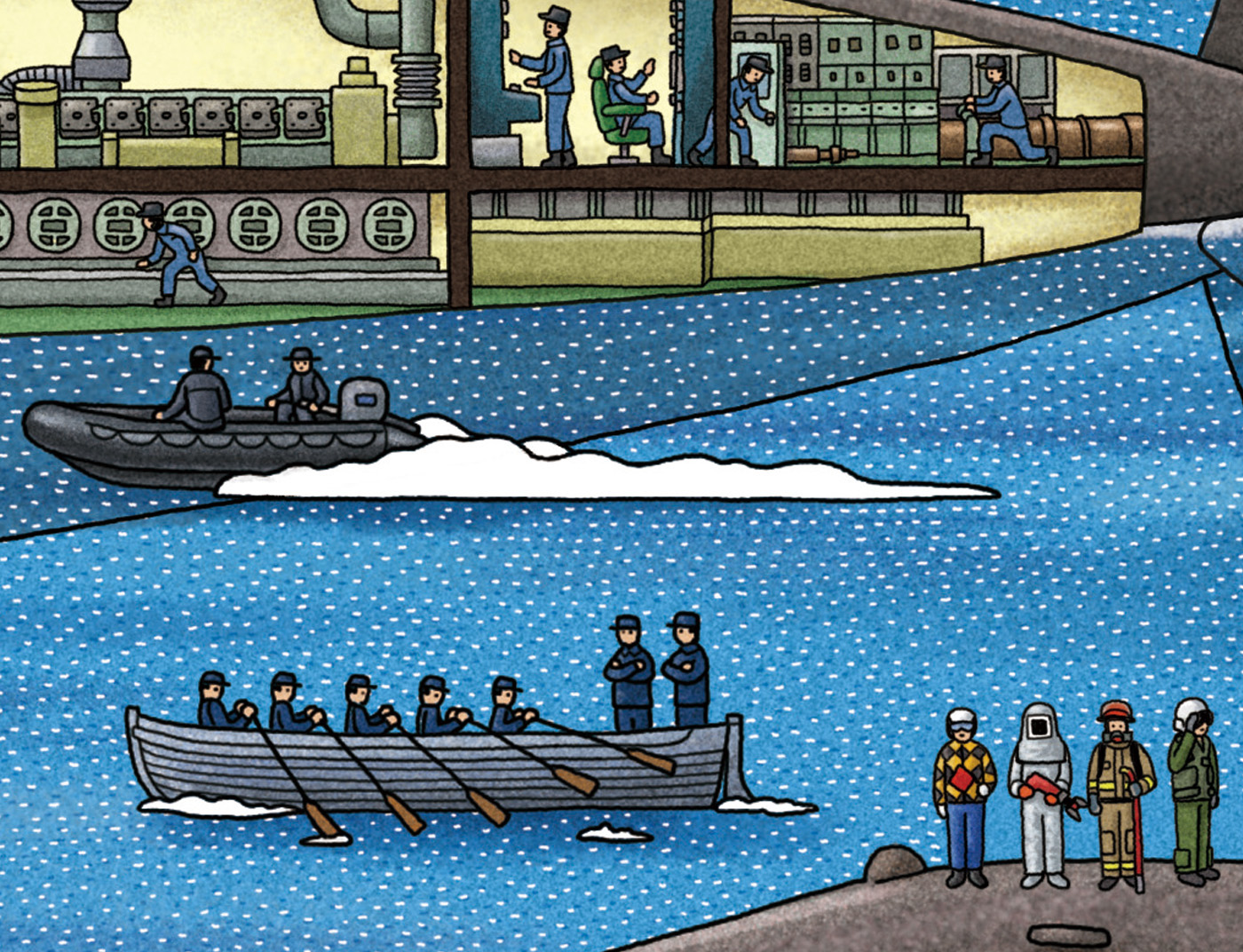 japan draw sketch Landscape city dense detail graphic 2D art artist ship sea water submarine