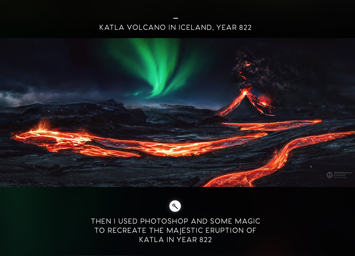 volcano desktopography wallpaper northern light iceland Kevin May katla eruption Nature lava