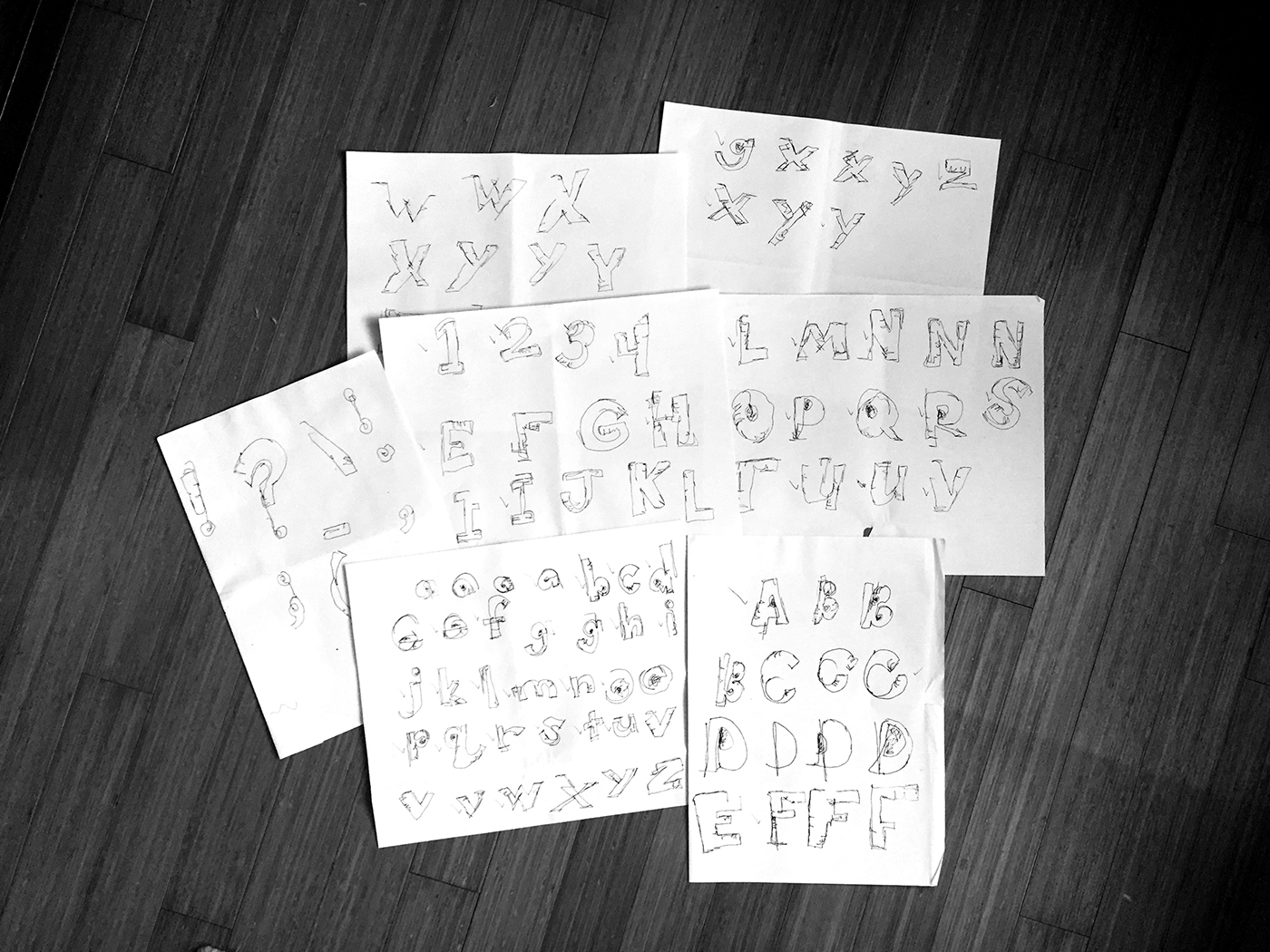 type typography   font Blind Contour hand drawn Drawing  letters characters sketch