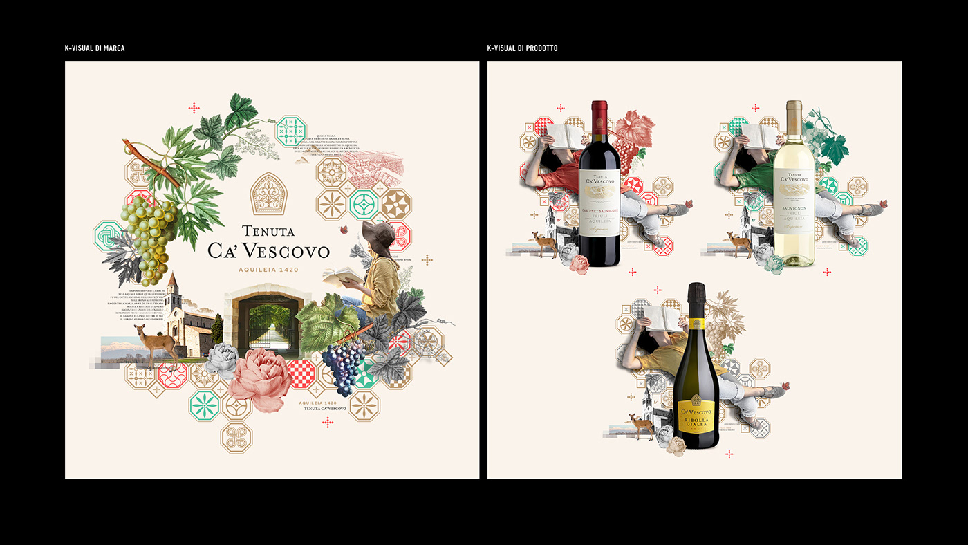 Aquileia bottle ca vescovo mosaico tenuta vigna vino vino italiano visual identity wine