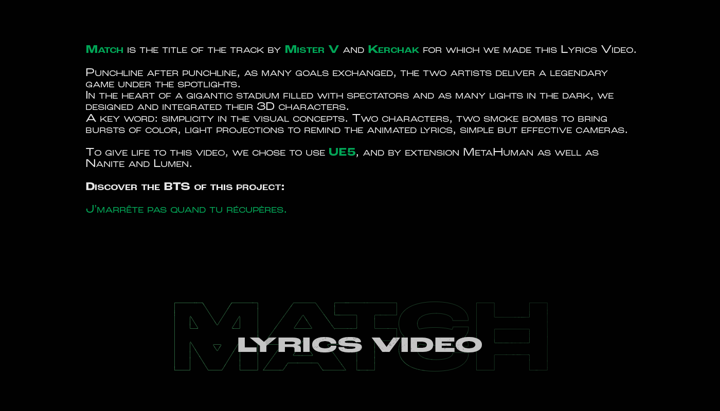 3D CGI Lyrics Video Metahuman mocap motion capture music video UE5 Unreal Engine realtime