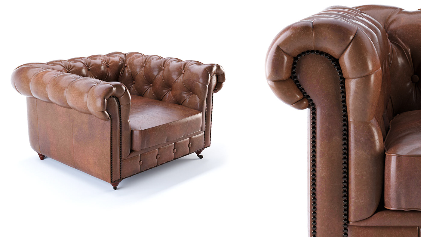 Classical brown leather armchair visualization
