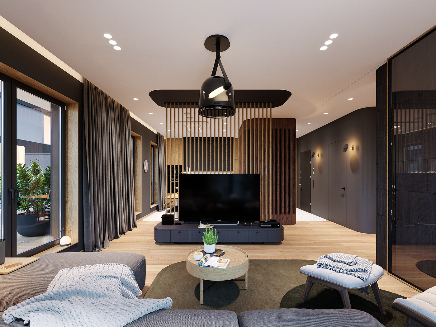 design grey home Interior MID-CENTURY modern White wood