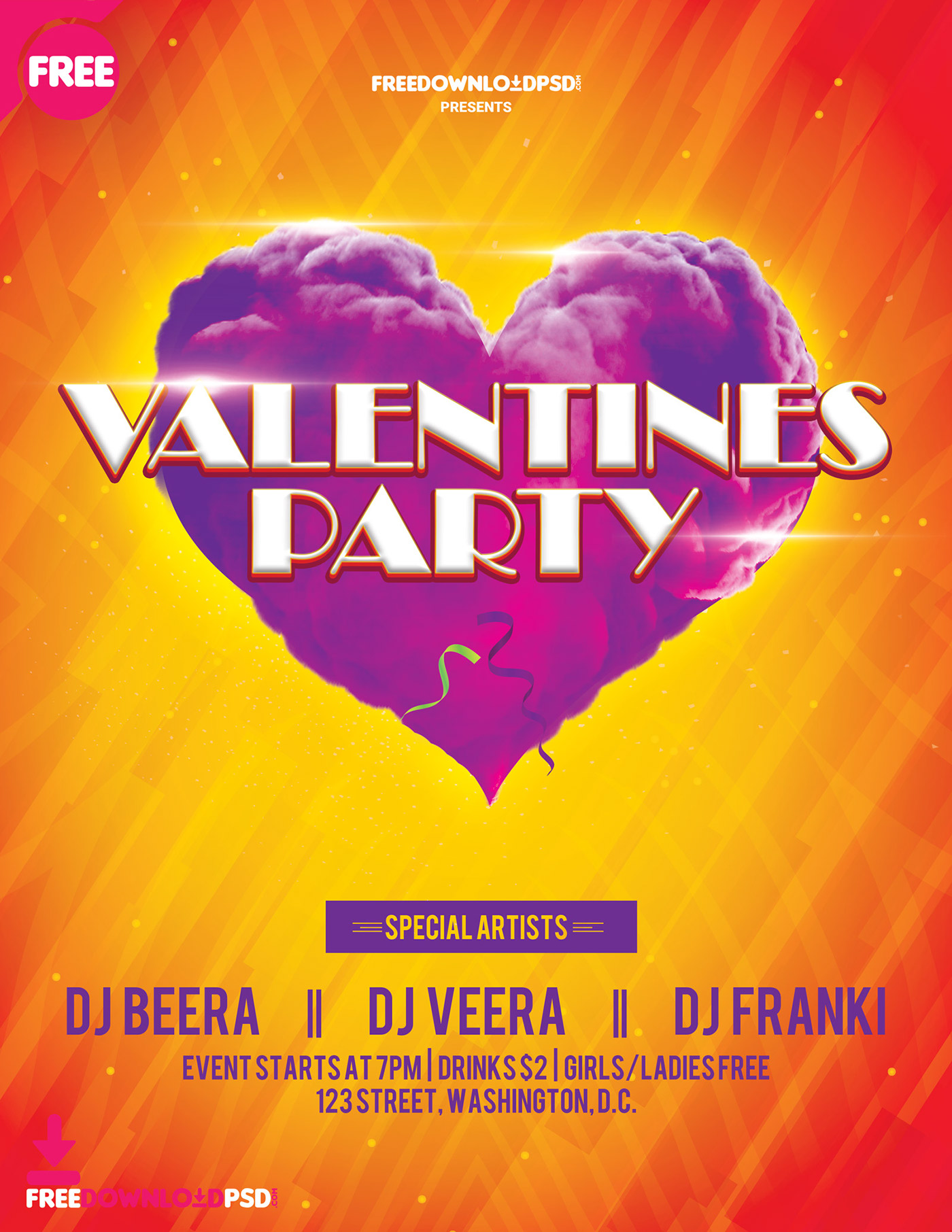 cloud club confetti event heart night party valentine day flyer poster Invitation