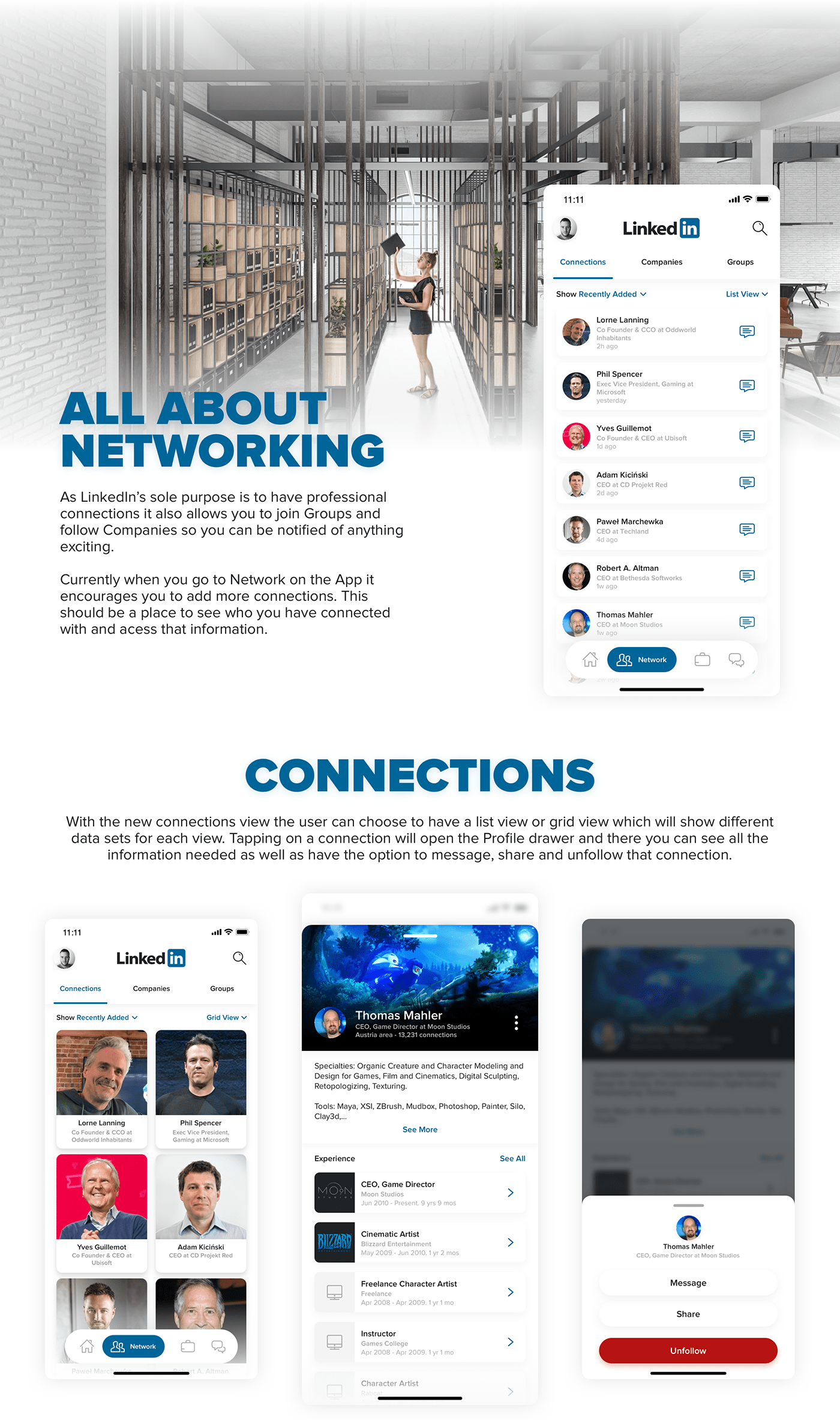 ios iphone Linkedin networking product design  professional redesign ux/ui LinkedIn app