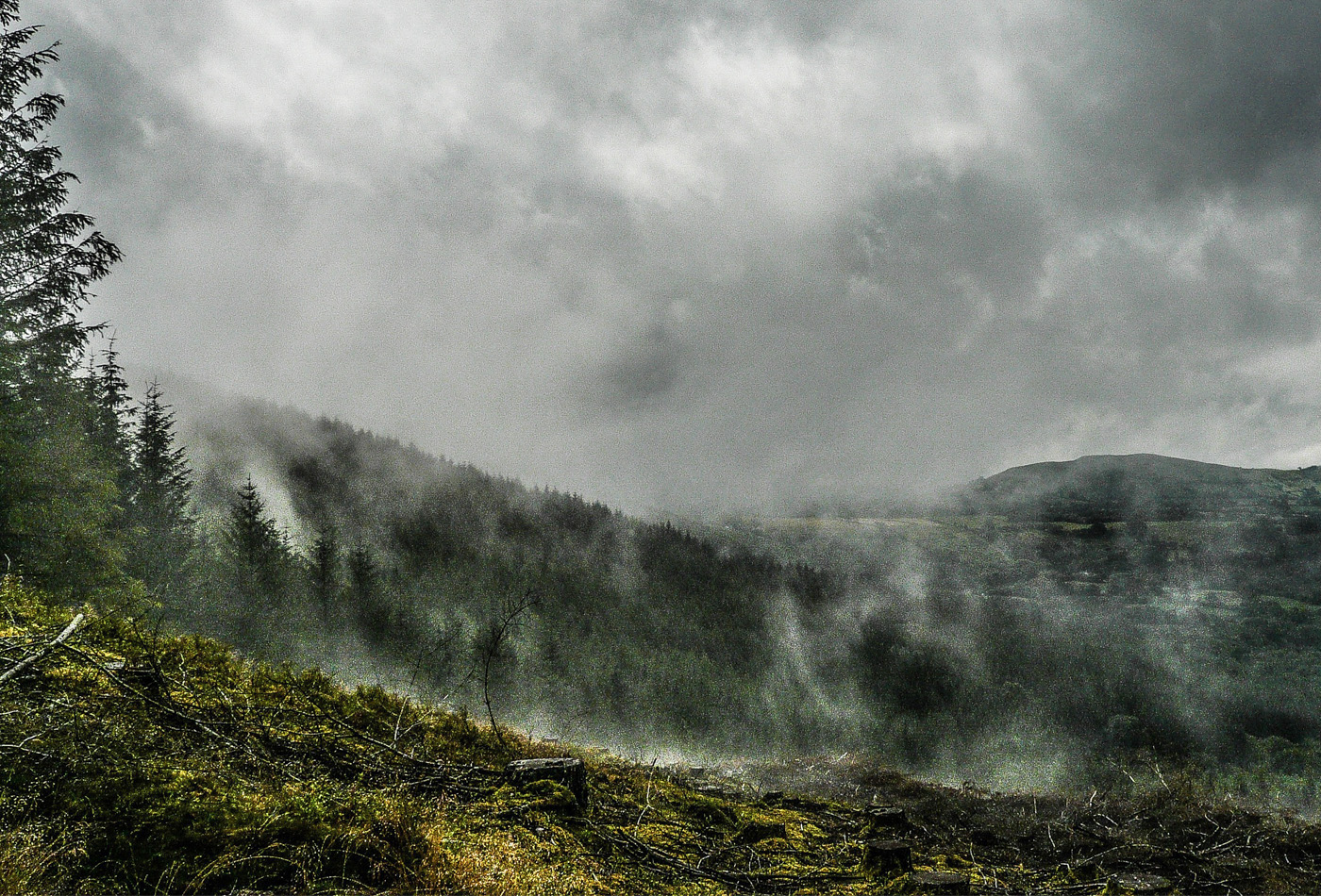 wales Powys Landscape mountains mist clouds distance
