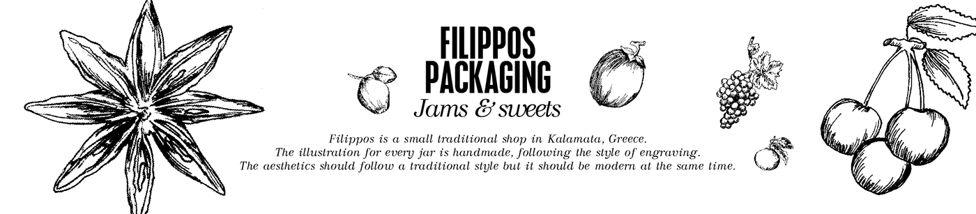 branding  Packaging greek traditional jams Sweets jars engraving Fruit ILLUSTRATION 