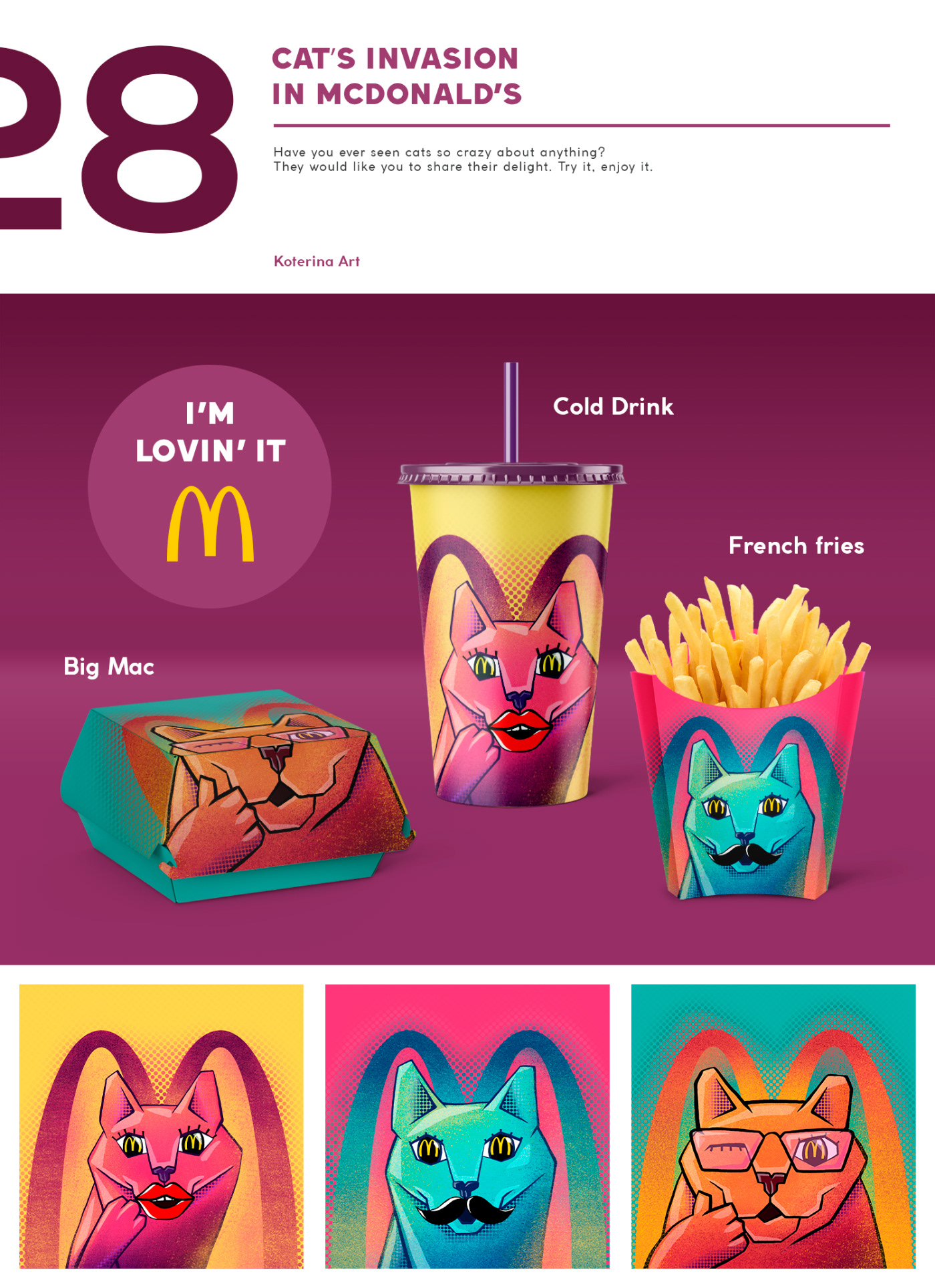 design drink Food  ILLUSTRATION  McDonalds package Packaging Character design  graphic Pack