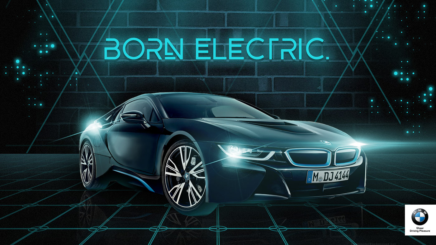 electric neon dark background campaign car brand sport lighting billboard