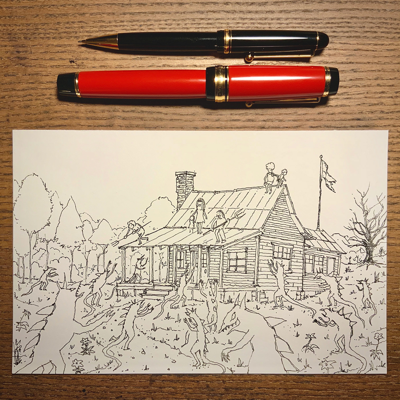 Drawing  ink pen watercolor