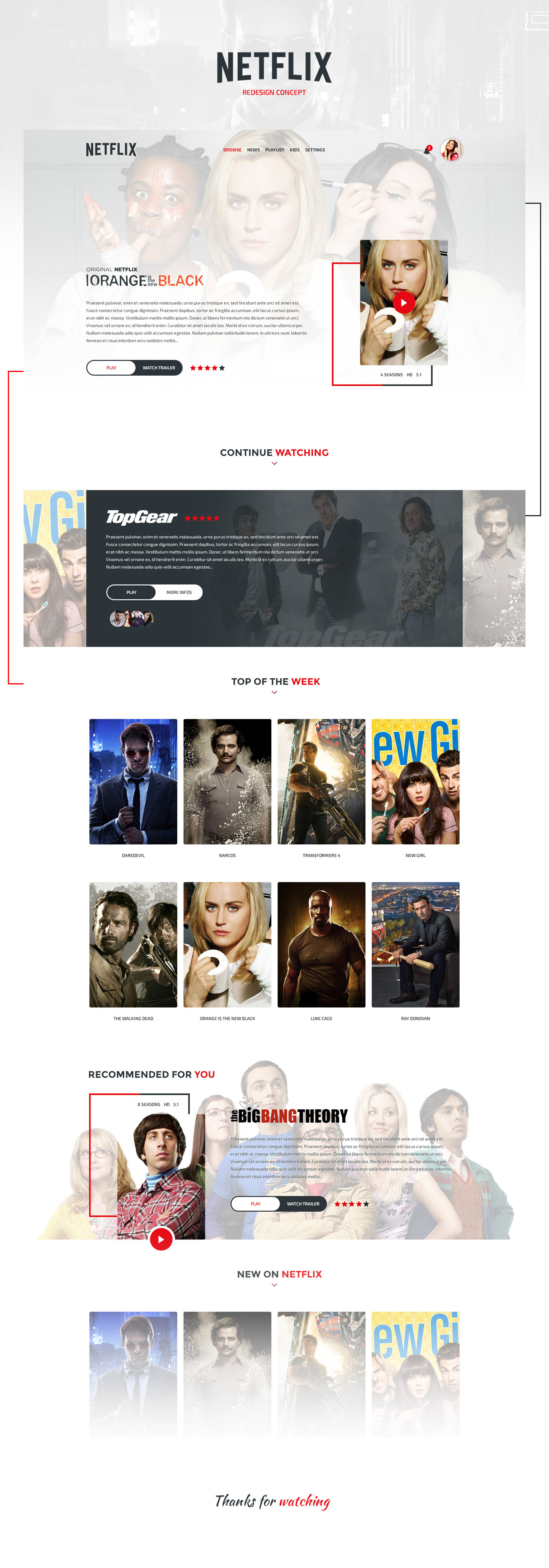 Netflix redesign Streaming concept Website template UI design clean video