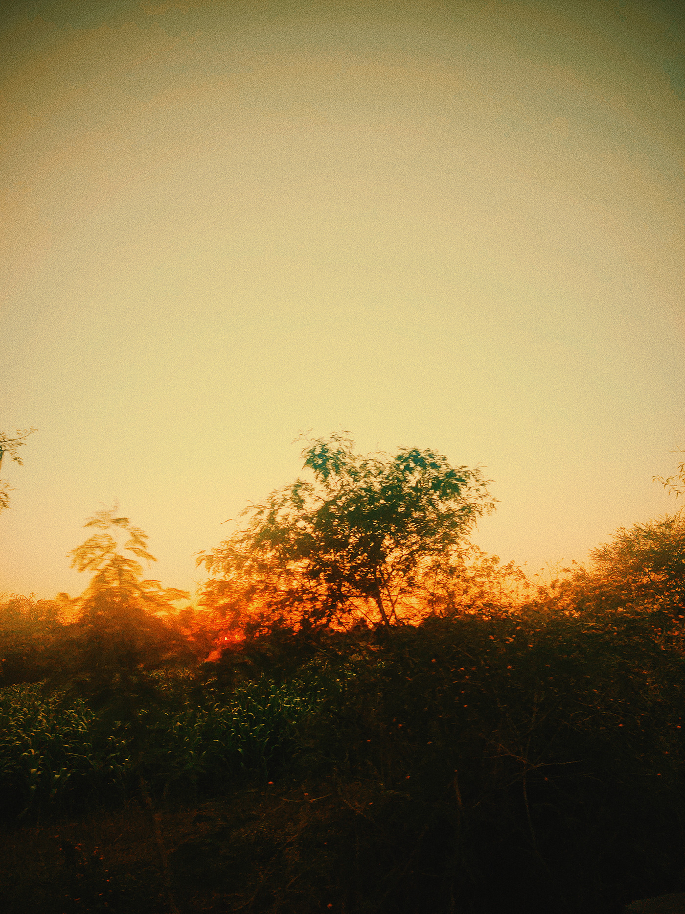 sunset cinematic town warm green orange philippines blurred mountains beach trees church bikeride colourgraded skies