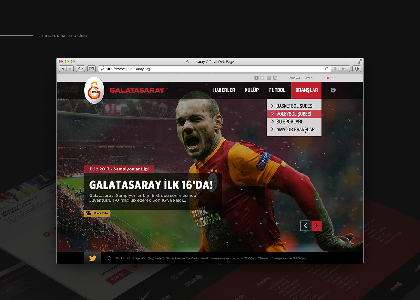 galatasaray sport club football soccer Turkey Web webpage istanbul goal UI ux champion lion Sneijder
