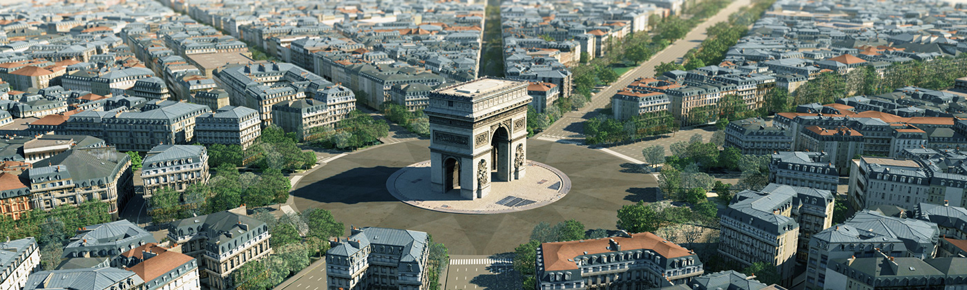 3d modeling 3d vertual desigh arc de triomphe city scape Europe france landscap design Paris paris 3d city model sculpting 